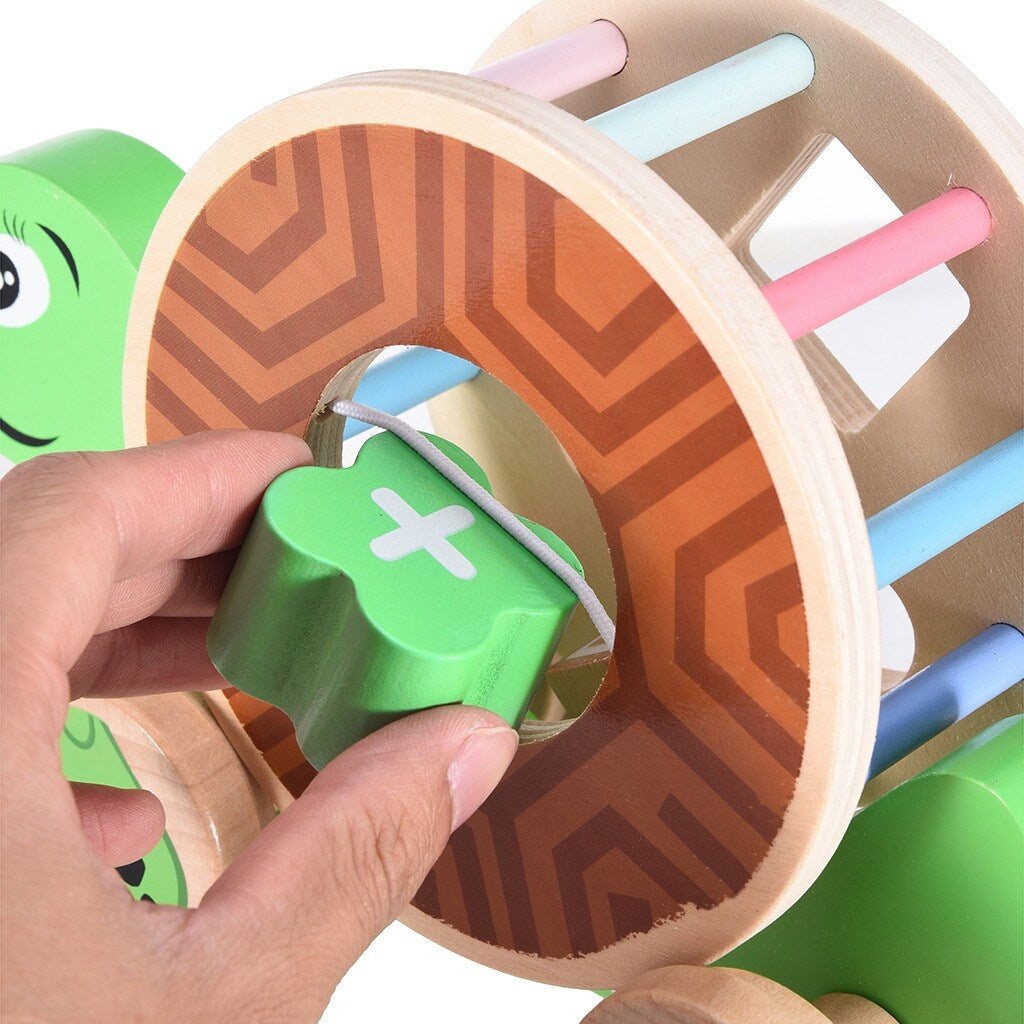 Wooden Pull Toy A-Turtle , Shape Sorter Push Pull Toy Car for Toddlers, Best Gifts for 2 3 4 Years Old Kids Boys&Girls