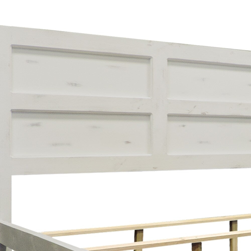 Wooden Queen Bed with Panel Headboard and Grain Details, White