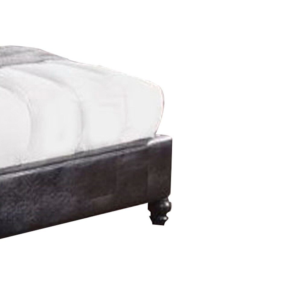 Wooden Queen Size Bed with Leatherette Padded Headboard and Footboard, Black