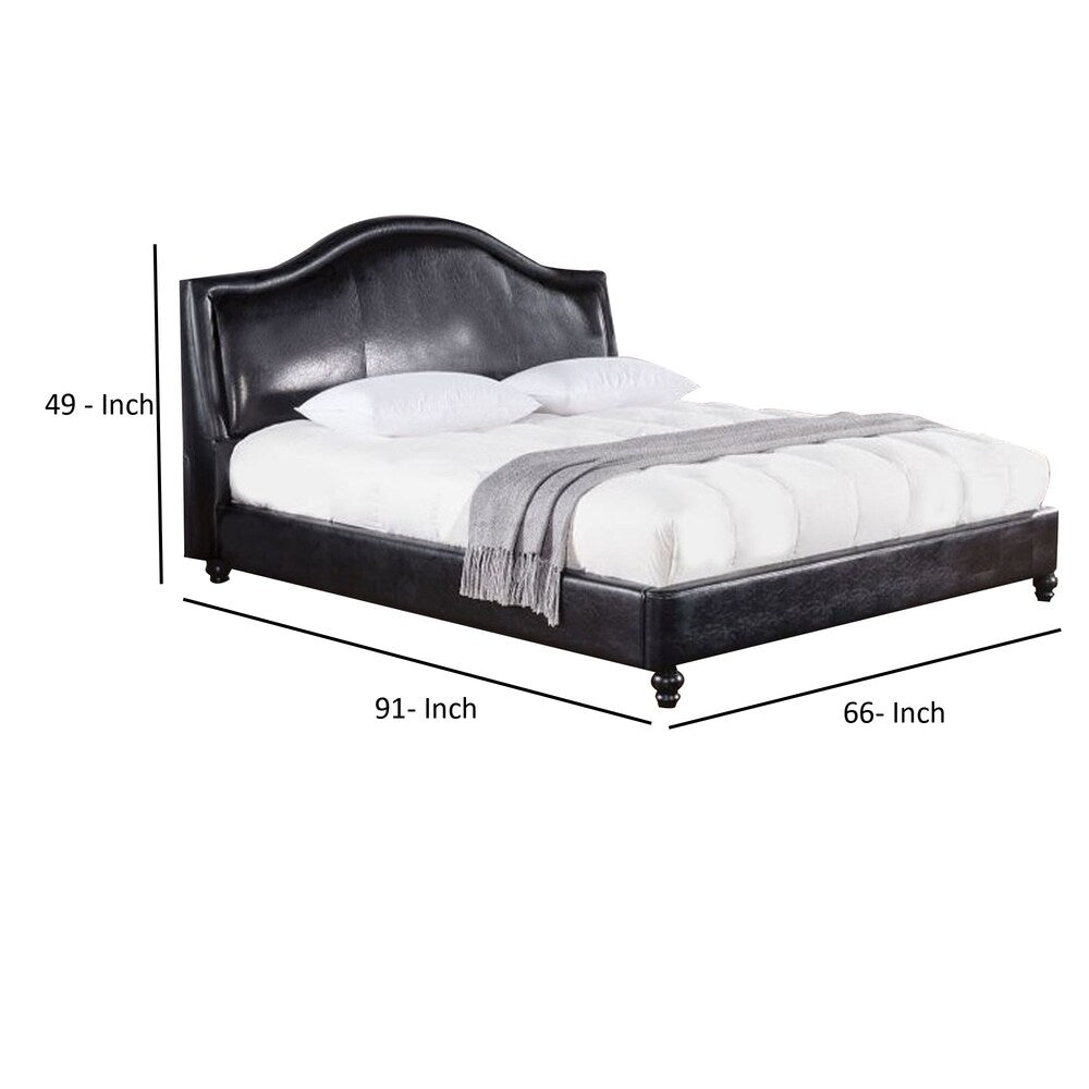 Wooden Queen Size Bed with Leatherette Padded Headboard and Footboard, Black