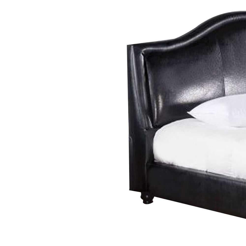 Wooden Queen Size Bed with Leatherette Padded Headboard and Footboard, Black