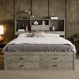 Wooden Queen Size Platform Bed with Storage Headboard, 8 Drawers