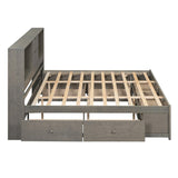 Wooden Queen Size Platform Bed with Storage Headboard, 8 Drawers