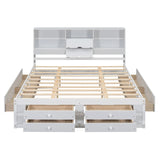 Wooden Queen Size Platform Bed with Storage Headboard, 8 Drawers
