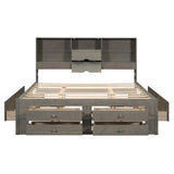 Wooden Queen Size Platform Bed with Storage Headboard, 8 Drawers