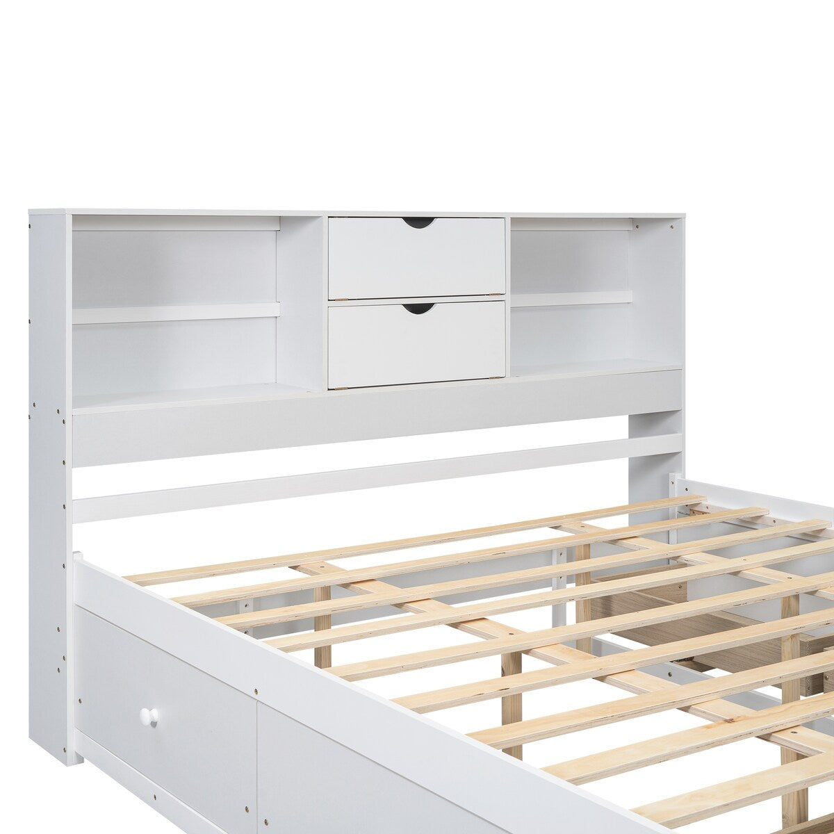 Wooden Queen Size Platform Bed with Storage Headboard, 8 Drawers