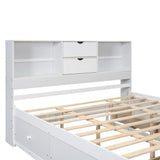 Wooden Queen Size Platform Bed with Storage Headboard, 8 Drawers