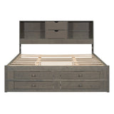 Wooden Queen Size Platform Bed with Storage Headboard, 8 Drawers