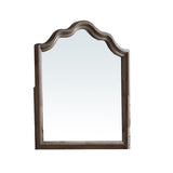 Wooden Rectangular Shape Mirror with Scalloped Top, Brown and Silver