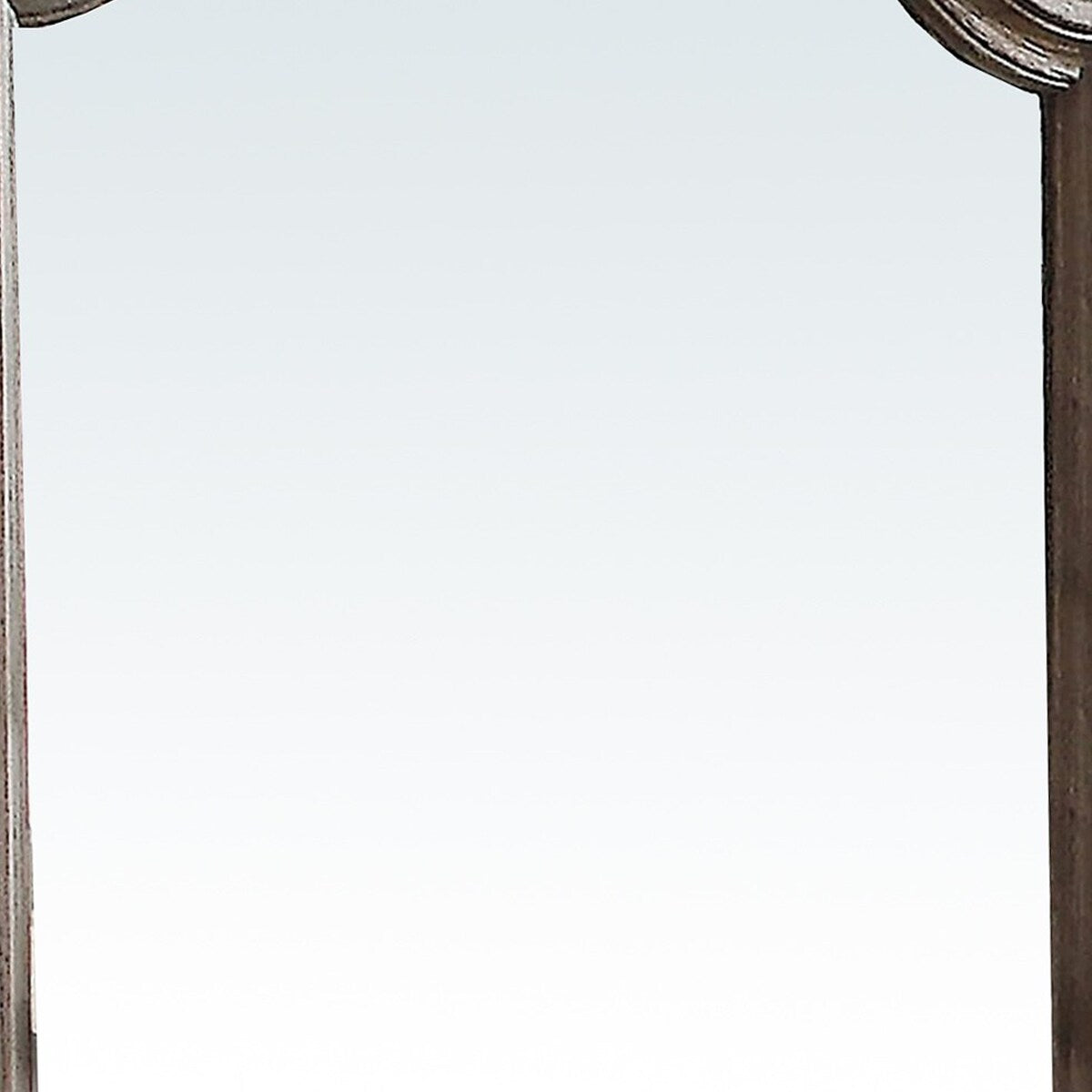 Wooden Rectangular Shape Mirror with Scalloped Top, Brown and Silver