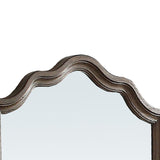 Wooden Rectangular Shape Mirror with Scalloped Top, Brown and Silver