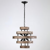 Wooden Rustic Lantern Chandelier, 6-Light Contemporary Pendant Light - N/A