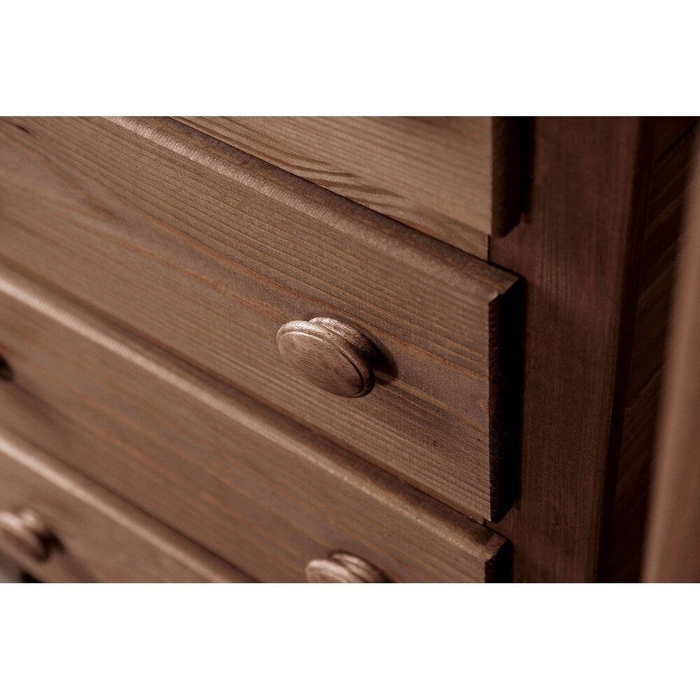 Wooden Rustic Style 5 Drawer Chest In Mahogany Finish, Brown