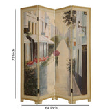Wooden Screen with Artwork of Hand Painted Paris Promenade, Multicolor