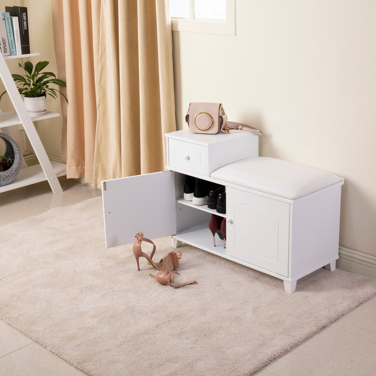 Wooden Shoe Storage Bench Shoe Ottoman Cabinet with Drawer