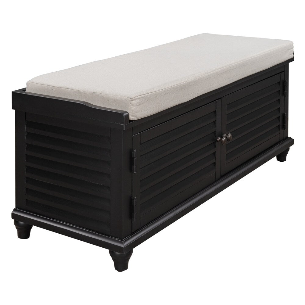 Wooden Shoe Storage Bench with Removable Cushion, Cabinet