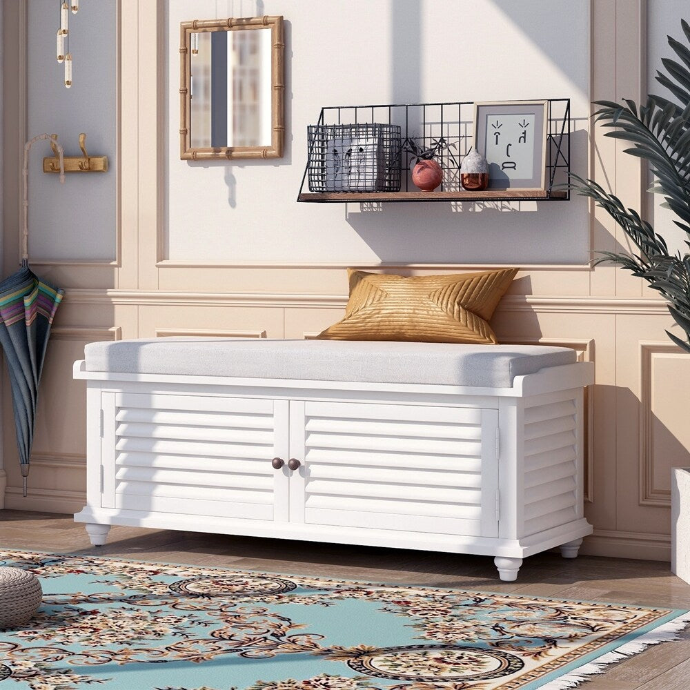 Wooden Shoe Storage Bench with Removable Cushion, Cabinet