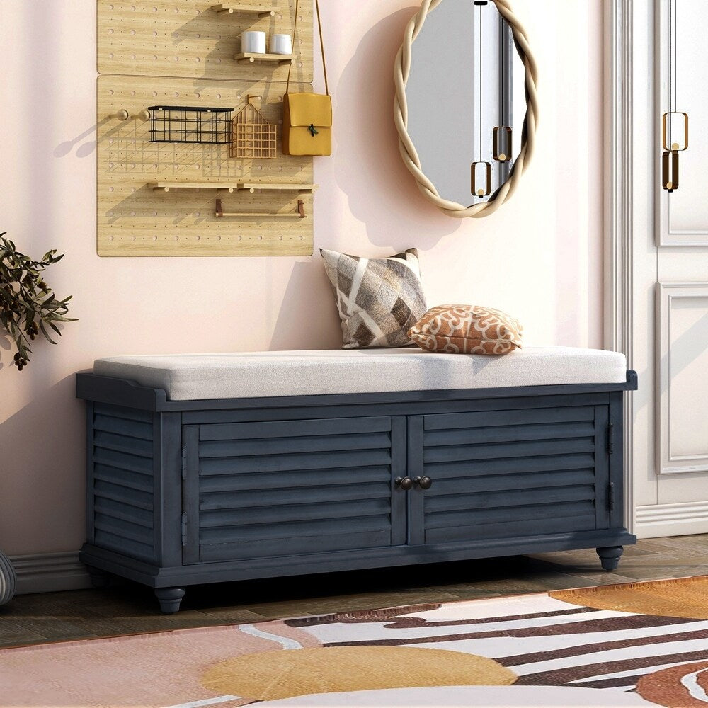 Wooden Shoe Storage Bench with Removable Cushion, Cabinet