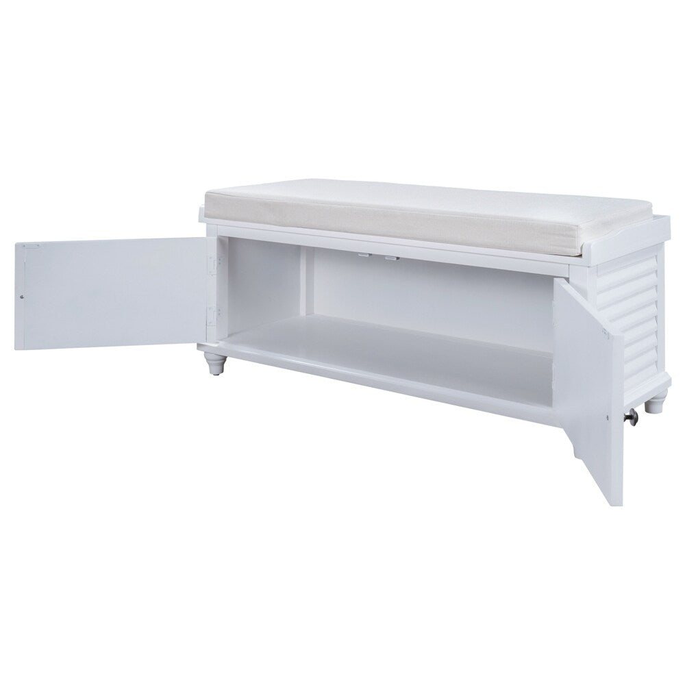 Wooden Shoe Storage Bench with Removable Cushion, Cabinet