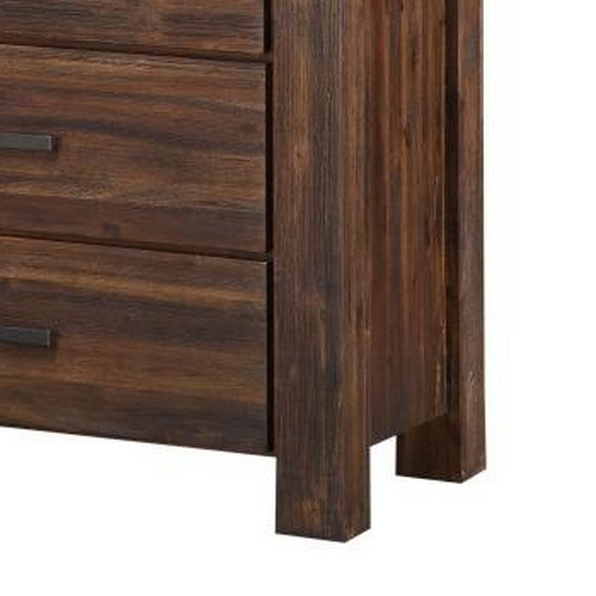 Wooden Six Drawer Dresser with Metal Pull and Tenon Corner Joints, Brick Brown