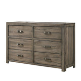 Wooden Six Drawer Dresser with Natural Grain Finish, Gray