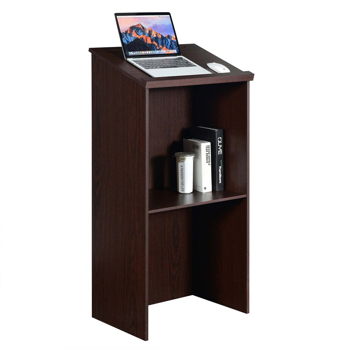Wooden Speaking Lectern Floor Standing Podium w/ Adjustable Shelf