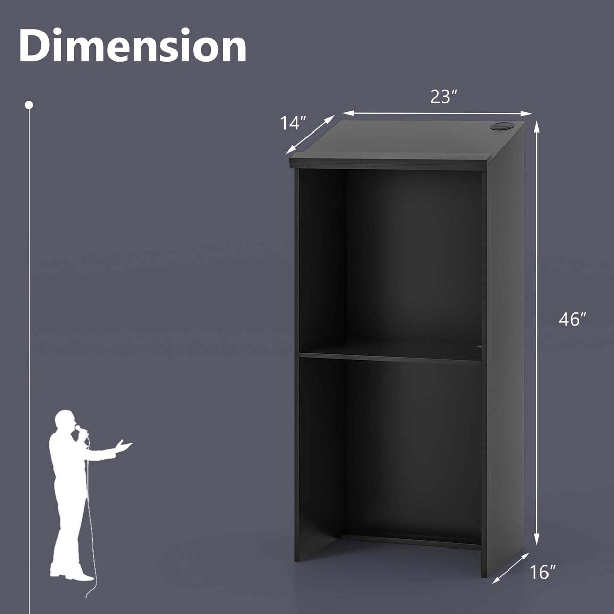 Wooden Speaking Lectern Floor Standing Podium w/ Adjustable Shelf