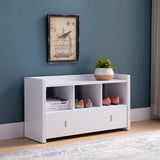 Wooden Storage Shoe Rack Bench With 3 Shelves and Raised Top, Distressed Gray