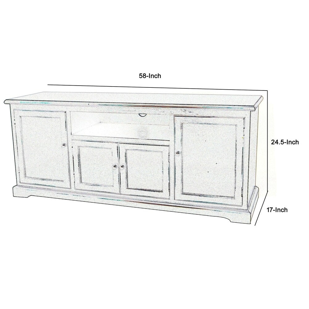 Wooden TV Stand with 1 Shelf and 3 Cabinets, Black