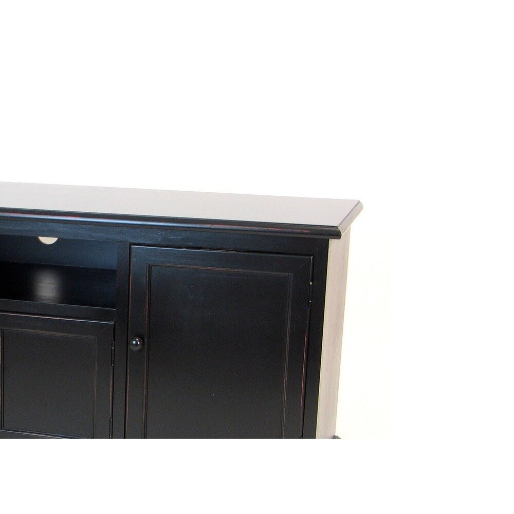 Wooden TV Stand with 1 Shelf and 3 Cabinets, Black