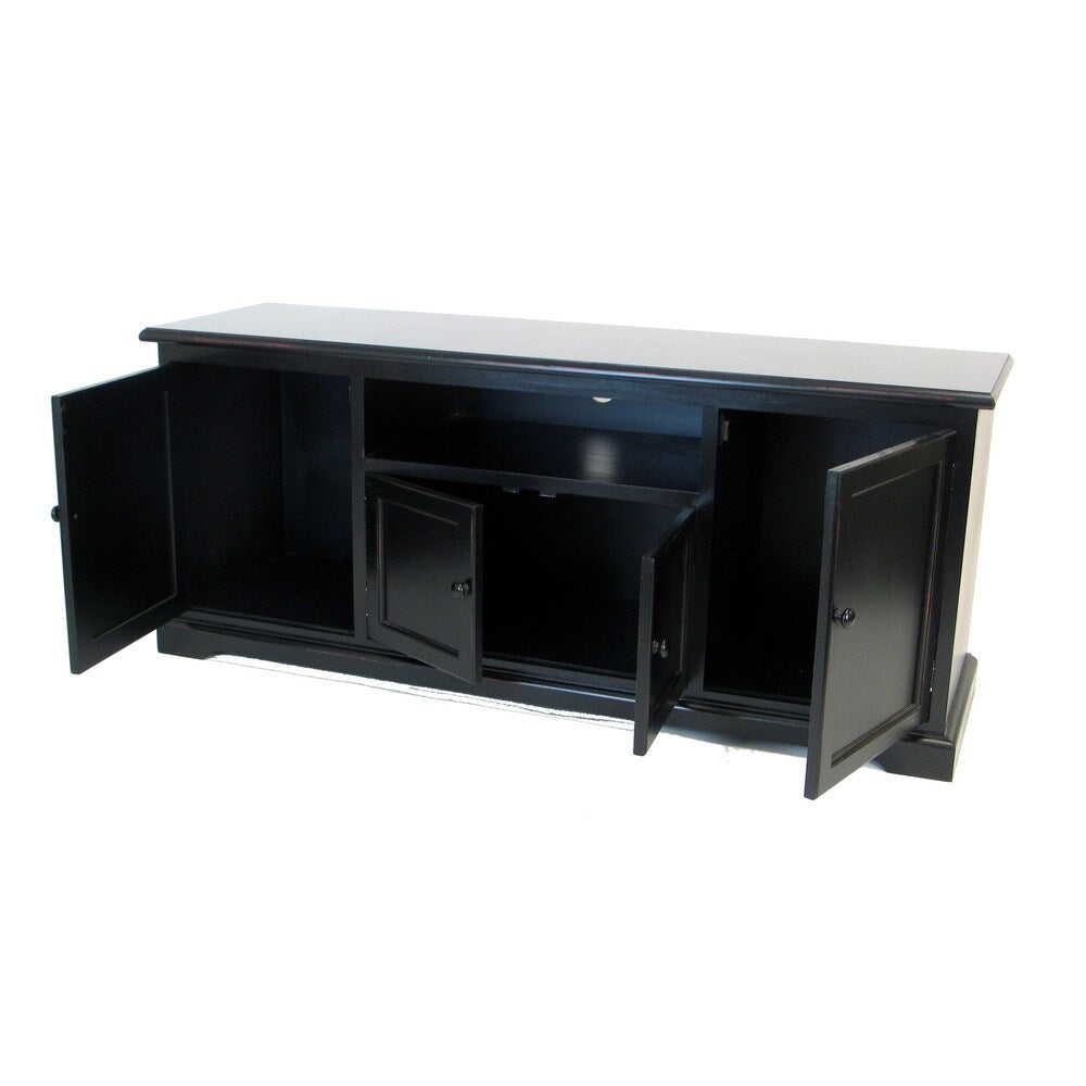 Wooden TV Stand with 1 Shelf and 3 Cabinets, Black