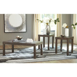 Wooden Table Set with Textural Details and Parson Leg Support, Set of Three, Brown