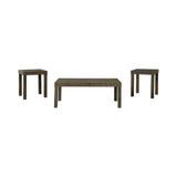 Wooden Table Set with Textural Details and Parson Leg Support, Set of Three, Brown