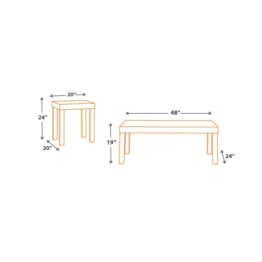 Wooden Table Set with Textural Details and Parson Leg Support, Set of Three, Brown