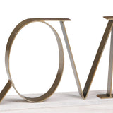 Wooden Tabletop Decor with Metal Love Initialed, White and Bronze
