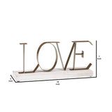 Wooden Tabletop Decor with Metal Love Initialed, White and Bronze