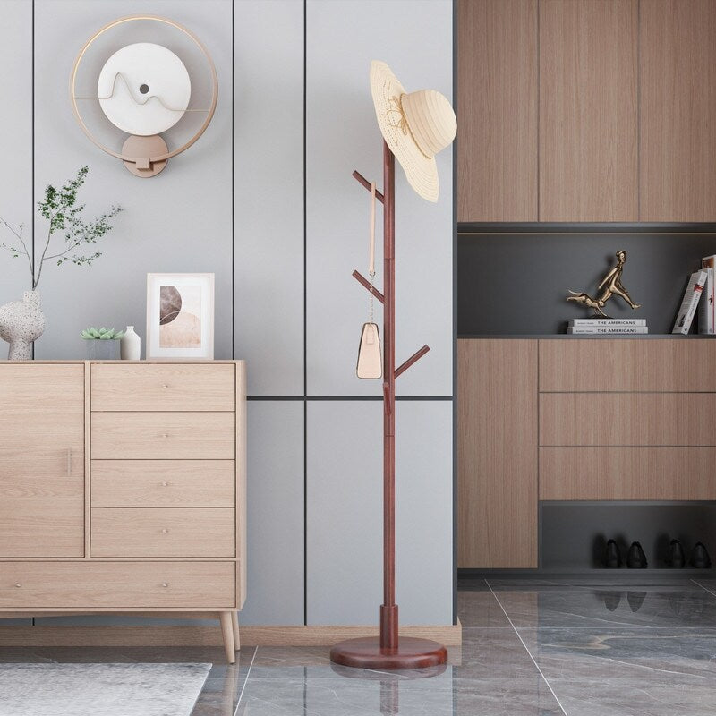 Wooden Triangle Base Standing Coat Rack with 8 Hook