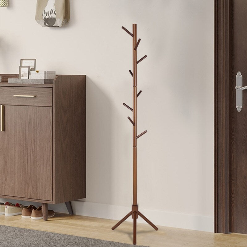 Wooden Triangle Base Standing Coat Rack with 8 Hook