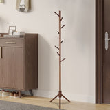 Wooden Triangle Base Standing Coat Rack with 8 Hook