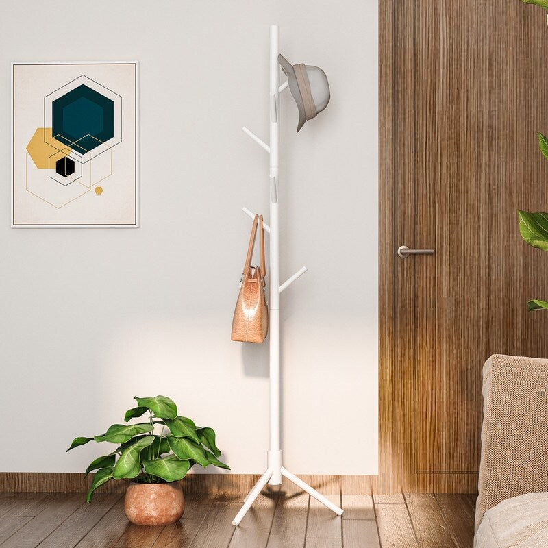 Wooden Triangle Base Standing Coat Rack with 8 Hook