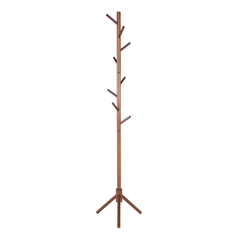 Wooden Triangle Base Standing Coat Rack with 8 Hook