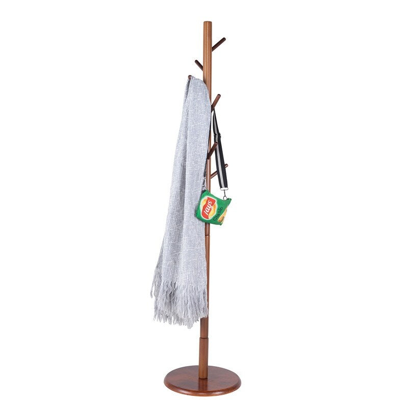 Wooden Triangle Base Standing Coat Rack with 8 Hook