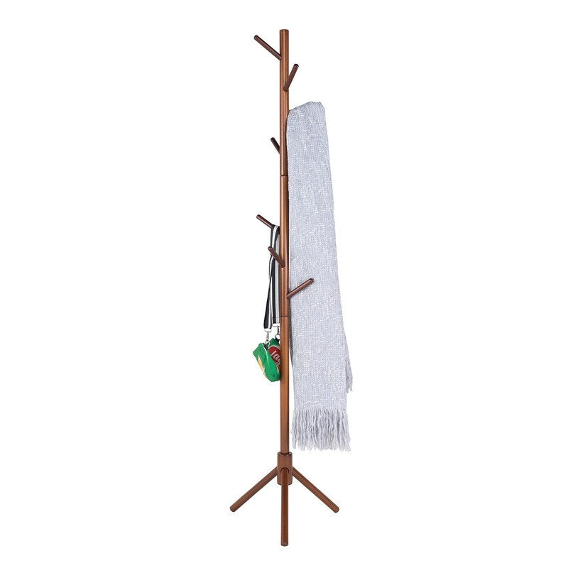 Wooden Triangle Base Standing Coat Rack with 8 Hook