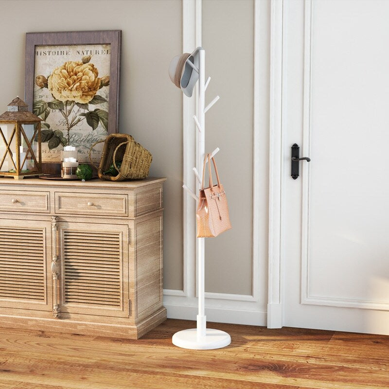 Wooden Triangle Base Standing Coat Rack with 8 Hook