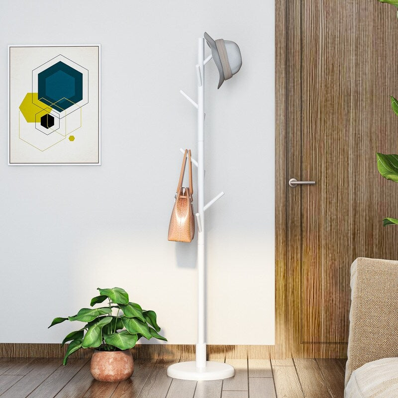 Wooden Triangle Base Standing Coat Rack with 8 Hook