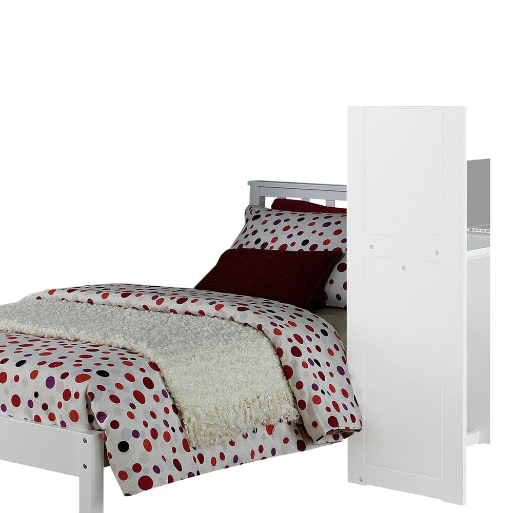 Wooden Twin Size Bed with Slated Headboard and Block Legs, White