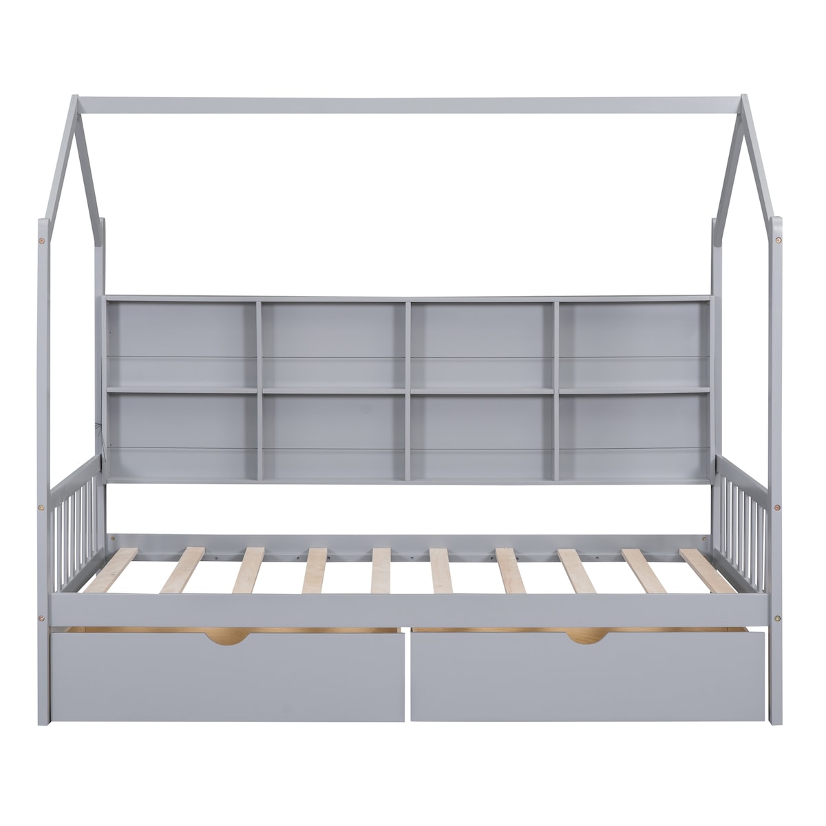 Wooden Twin Size House Bed with 2 Drawers,Kids Bed with Storage Shelf, White