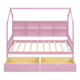 Wooden Twin Size House Bed with 2 Drawers,Kids Bed with Storage Shelf, White