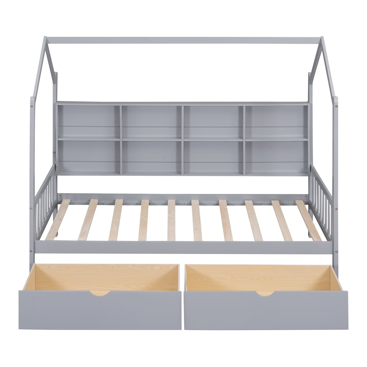 Wooden Twin Size House Bed with 2 Drawers,Kids Bed with Storage Shelf, White