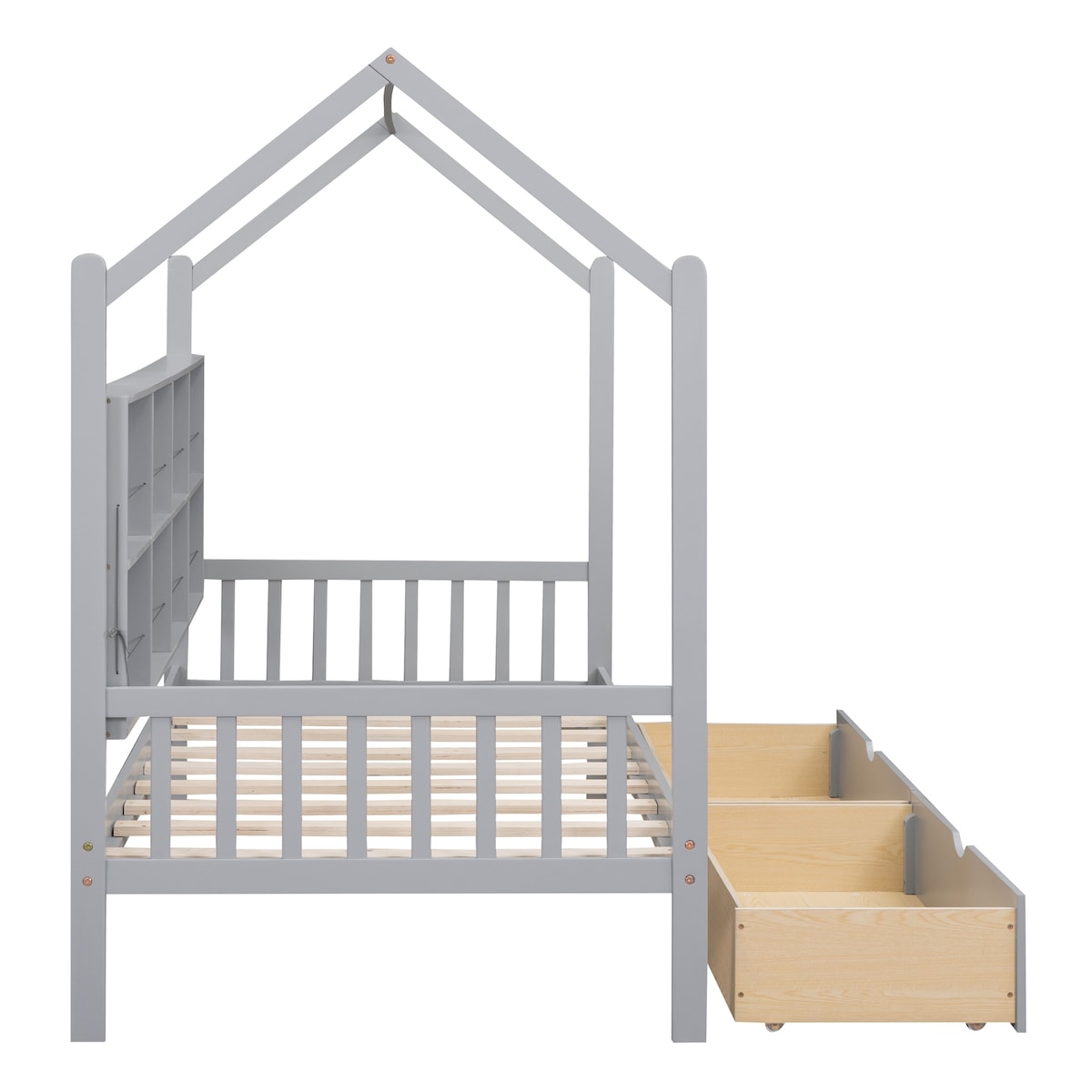 Wooden Twin Size House Bed with 2 Drawers,Kids Bed with Storage Shelf, White